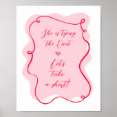 彼女は短いレトロピンクの波打ちを取って結んでいる ポスター (正面)