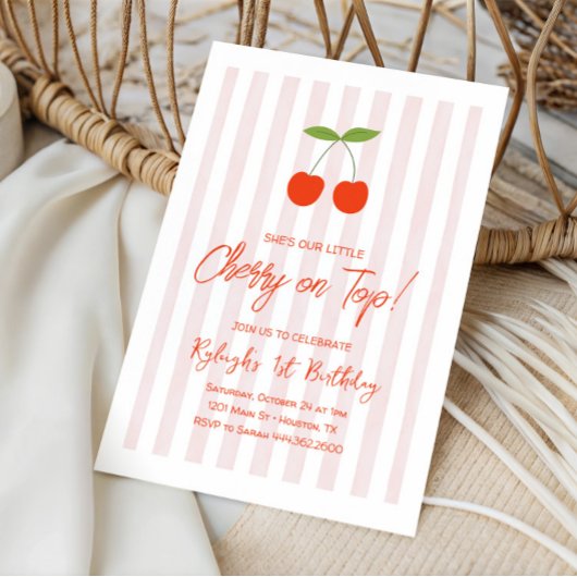 彼女は私たちの小さなさくらんぼのトップ女の子の1st誕生日 招待状