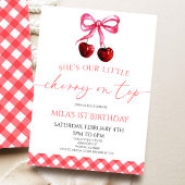 彼女は私たちの小さなさくらんぼの上にトップボウ誕生日パーティー 招待状