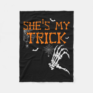 彼女は私のトリックである彼は私のトリートハロウィンカップル フリースブランケット