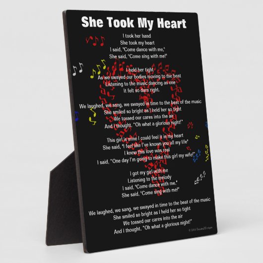 彼女は私のハートの赤い音符の詩を取った フォトプラーク (側面)