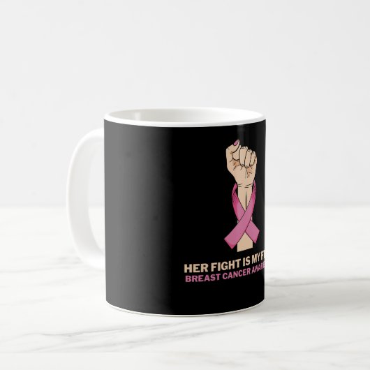 彼女は私の戦い家族の乳癌に一致する コーヒーマグカップ (正面左)