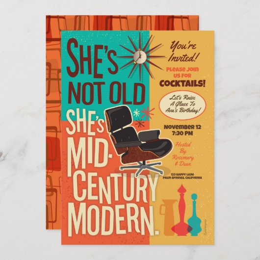 彼女は私は世紀半ばのパーティー招待状だモダンよ 招待状 (正面/裏面)