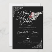 彼女は私はBooスケルトンの手のリングや輪ボックス婚約 案内状 (正面)