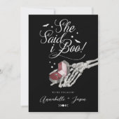 彼女は私はBooスケルトンの手のリングや輪ボックス婚約 案内状 (正面)