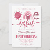 彼女は素敵なオネダーフルピンクレインボー誕生日 招待状 (正面)