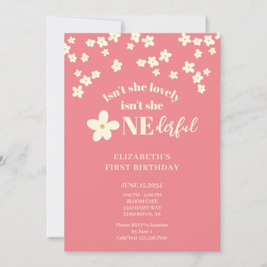 彼女は素敵なデイジー1st誕生日かわいい花ではない 招待状 (正面)