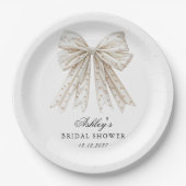 彼女は結び目の真珠の弓ブライダルシャワー ペーパープレート (正面)