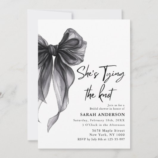 彼女は結び目の黒弓ブライダルシャワー 招待状 (正面)