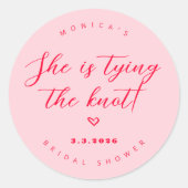 彼女は結び目をピンクと赤のブライダル ラウンドシール (正面)