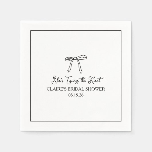 "彼女は結び目を結んでいる"シンプルブライダルシャワー スタンダードカクテルナプキン (正面)
