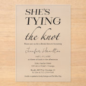 彼女は結び目を結んでいる |ブラック&ホワイトブライダルシャワー アクリル招待状 (正面)