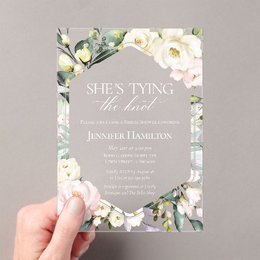彼女は結び目を結んでいる | ボホフローラブライダルシャワー アクリル招待状 (インサイチュ (ポータブル))