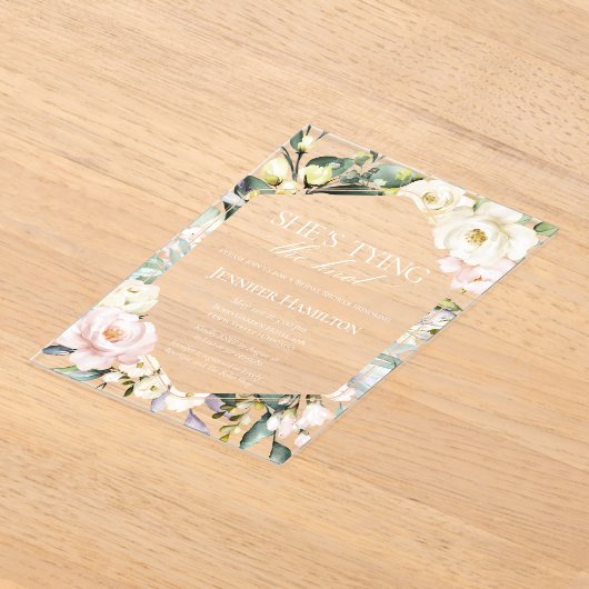 彼女は結び目を結んでいる | ボホフローラブライダルシャワー アクリル招待状 (レイダウン)