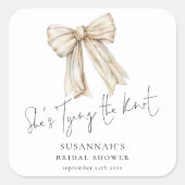 彼女は結び目クリーム弓ブライダルシャワー スクエアシール (正面)