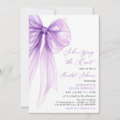 彼女は結び目パープルボウブライダルシャワー 招待状 (正面)