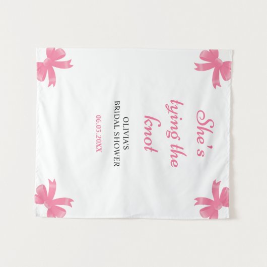 彼女は結び目ピンクのブライダルシャワー背景 タペストリー (正面(横))