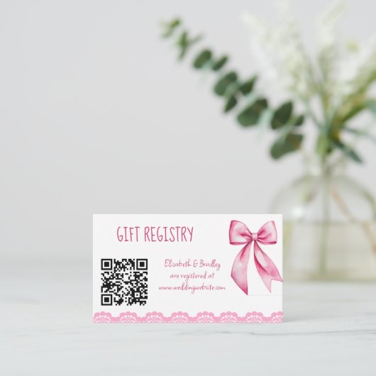 彼女は結び目ピンクの弓ギフトの登録している エンクロージャーカード (スタンド正面)