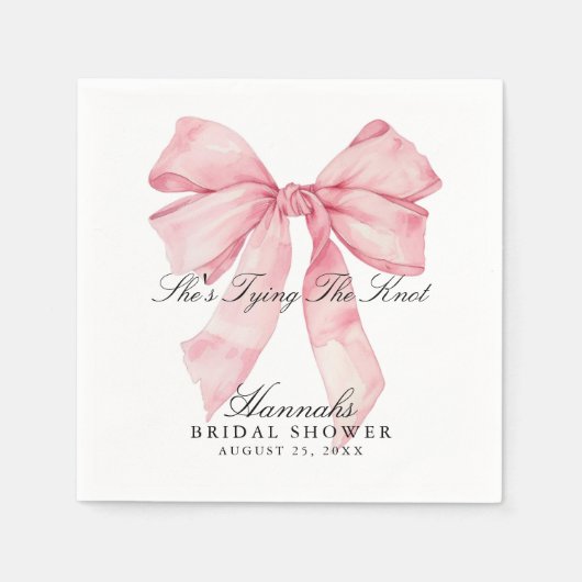 彼女は結び目ピンクの弓ナプキン スタンダードカクテルナプキン (正面)