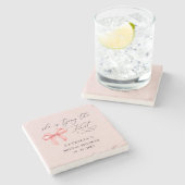 彼女は結び目ピンクの弓ブライダルシャワー ストーンコースター (横)