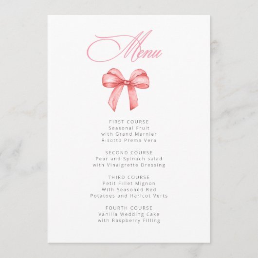 彼女は結び目ピンクの弓ブライダルシャワー メニュー (正面)