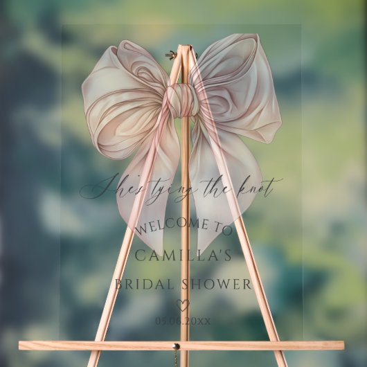 彼女は結び目ピンクの弓ブライダル歓迎 アクリルサイン (ニュートラル)