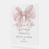 彼女は結び目ピンクの弓ブライダル歓迎 アクリルサイン (傾斜)