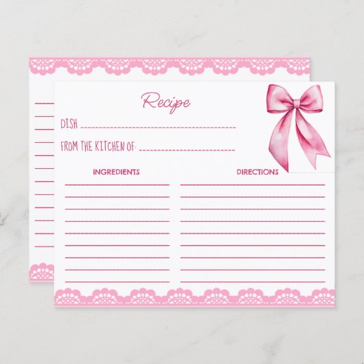 彼女は結び目ピンクの弓レシピカード (正面/裏面)