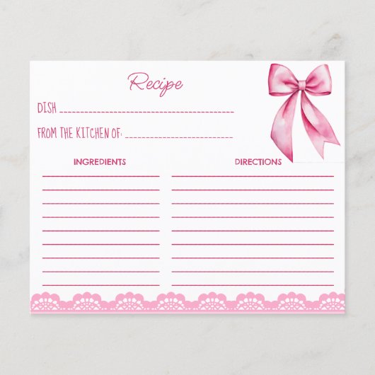 彼女は結び目ピンクの弓レシピカード (正面)