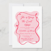 彼女は結び目ピンクの赤い弓のブライダルシャワー 招待状 (正面)