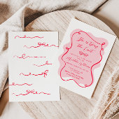 彼女は結び目ピンクの赤い弓のブライダルシャワー 招待状