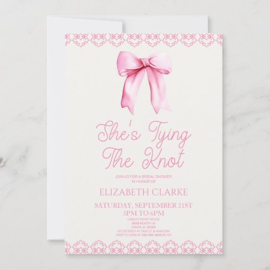 彼女は結び結ぶ結び弓ブライダルシャワーの招待状 招待状 (正面)