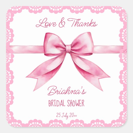 「彼女は結婚する」ノット ボウ ブライダル シャワー フェイバー スクエアシール (正面)