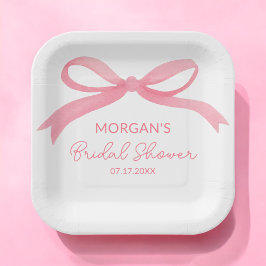 「彼女は結婚する」ピンクの蝶結び ブライダルシャワープレート ペーパープレート