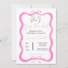 「彼女は結婚する」手描きピンクのリボン ウェディングドレス 招待状