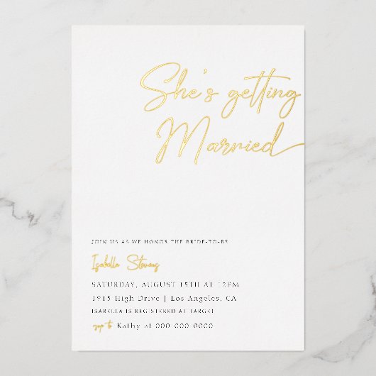彼女は結婚ミニマルブライダルシャワー 箔招待状 (正面)