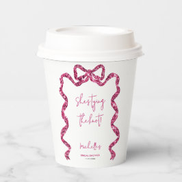 彼女は結婚式の準備中 グリッター ピンクの弓  ブライダルシャワー 紙コップ