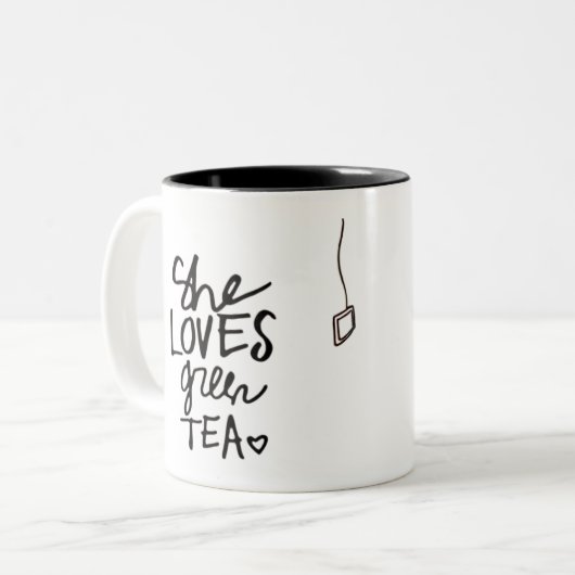 彼女は緑茶のマグを愛します ツートーンマグカップ (正面左)