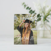 彼女は脚本モダンの女の子の写真卒業した インビテーションポストカード (スタンド正面)