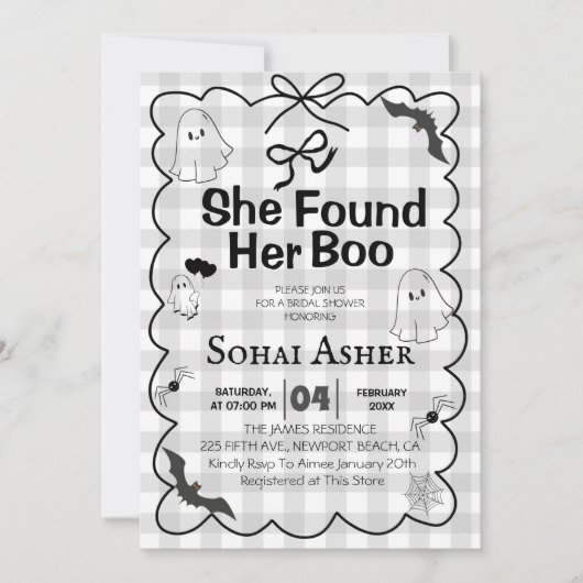 彼女は自分のブーブライダルシャワーを見つけた 招待状 (正面)