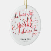 彼女は葉小さな輝く女のカスタム子のクリスマスを祝う セラミックオーナメント (右)