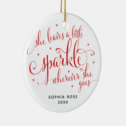 彼女は葉小さな輝く女のカスタム子のクリスマスを祝う セラミックオーナメント (右)