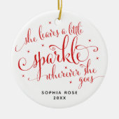 彼女は葉小さな輝く女のカスタム子のクリスマスを祝う セラミックオーナメント (正面)