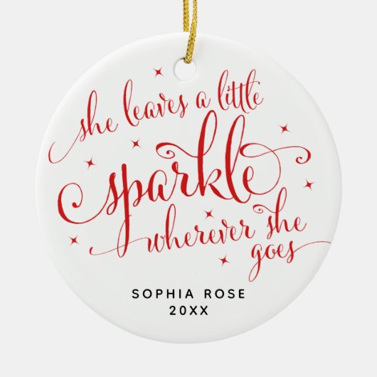 彼女は葉小さな輝く女のカスタム子のクリスマスを祝う セラミックオーナメント (正面)