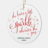 彼女は葉小さな輝く女のカスタム子のクリスマスを祝う セラミックオーナメント (左)