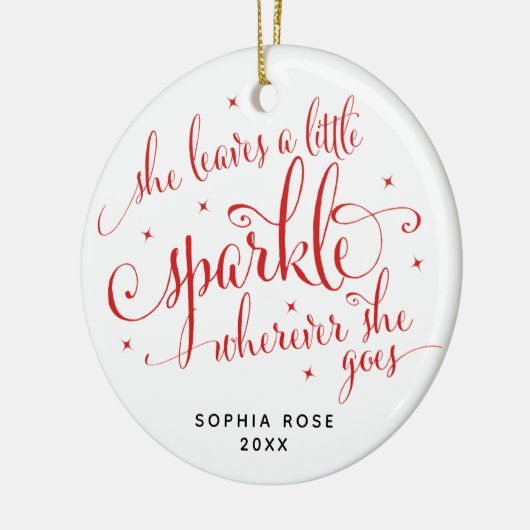 彼女は葉小さな輝く女のカスタム子のクリスマスを祝う セラミックオーナメント (左)