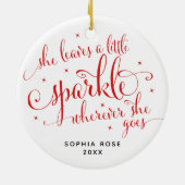 彼女は葉小さな輝く女のカスタム子のクリスマスを祝う セラミックオーナメント (裏面)