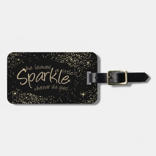 彼女は葉金ゴールドとブラックで少し輝きを放つ ラゲッジタグ (正面横)