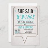 彼女は言った、Yesレズビアン結婚式招待状 招待状 (正面/裏面)