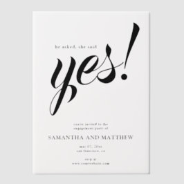 彼女は言ったYesシンプル婚約パーティ ベラム紙招待状